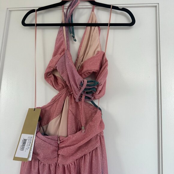 NWT PatBO Cut-out Plunge Maxi Dress Ombre Glitter Lurex Stretch Front Slit Sz 6 - Picture 9 of 12